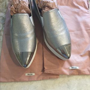 Miu miu metallic leather slip-on flats